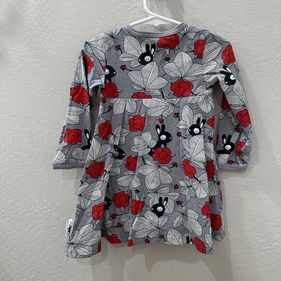 Paapii Grey Bunnies & Red Floral Long Sleeve Dress - Picture 5 of 7